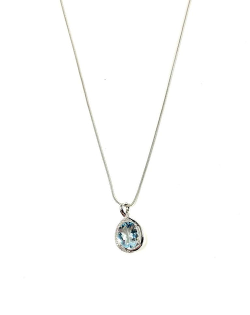 14KW Aquamarine and Diamond Oval Twist Necklace