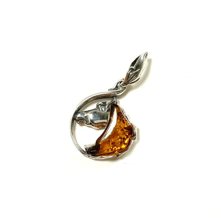 SS Amber Horse Carved Pendant