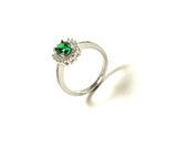 SS Created Emerald and CZ Flower Ring Size 7