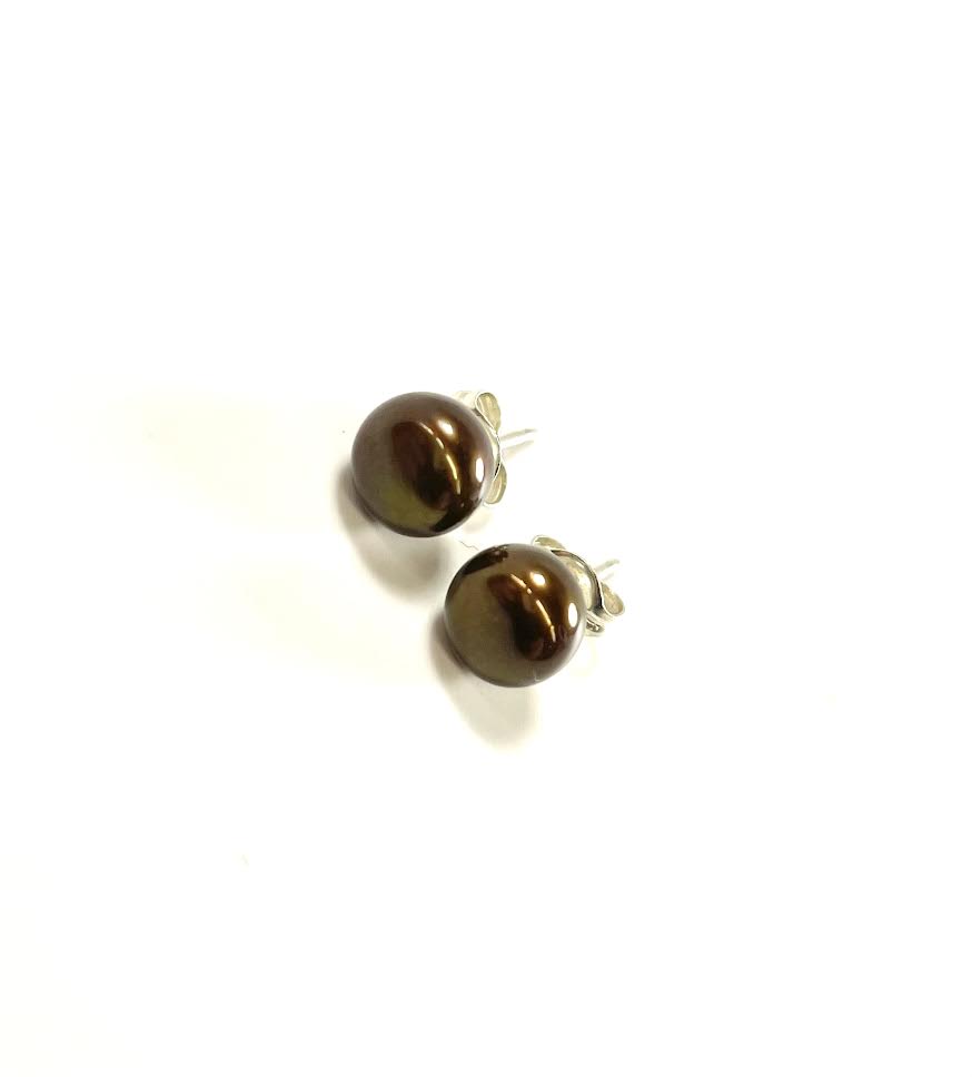 SS Fresh Water Pearl 7mm Chocolate Stud Earrings