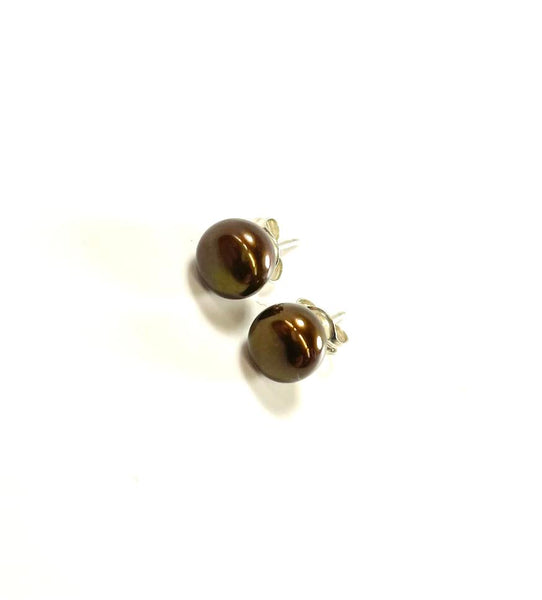 SS Fresh Water Pearl 7mm Chocolate Stud Earrings