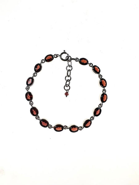 SS Garnet Oval Link Bracelet