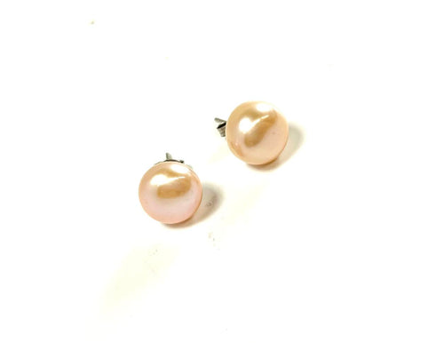 SS Fresh Water Pearl Pink 10mm Stud Earrings