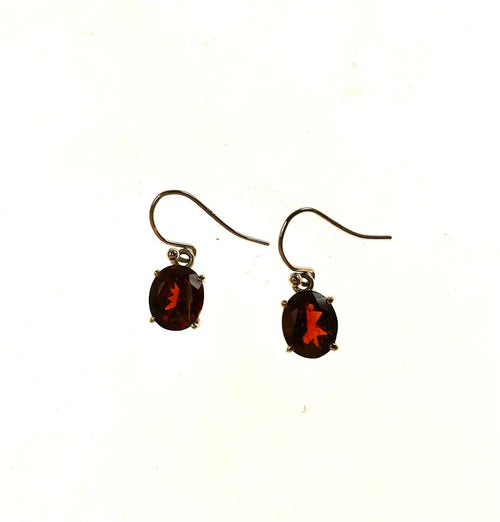 SS Garnet Oval Dangle Earrings