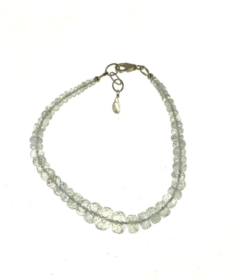SS Aquamarine Faceted Bead Bracelet