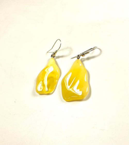 SS Butterscotch Amber Nugget Wavy Dangle Earrings
