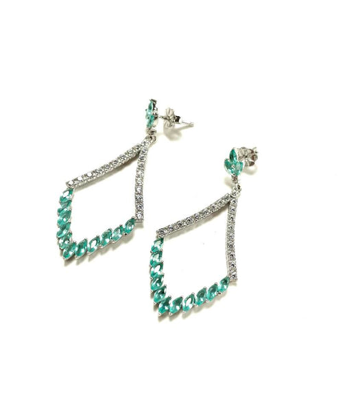 SS Created Emerald and CZ Drop Earrings