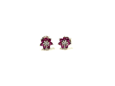 SS Created Emerald and CZ Flower Stud Earrings