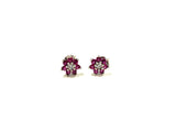 SS Created Ruby and CZ Flower Studs