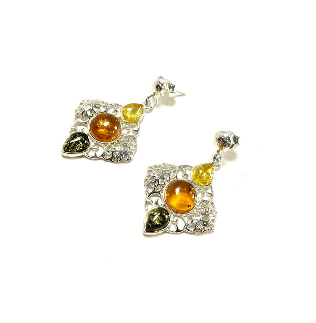 SS Amber Multicolor Carved Flower Earrings