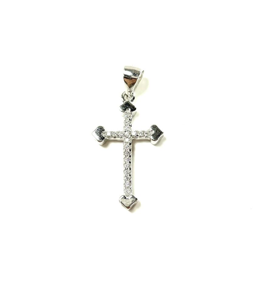 SS CZ Cross and Heart Pendant