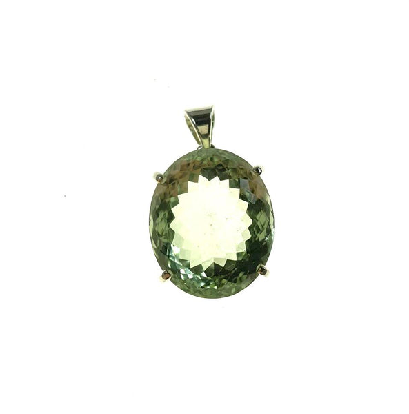 SS Green Amethyst Faceted Oval Pendant