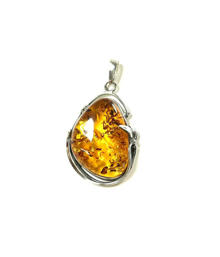 SS Amber Carved Lady Pendant