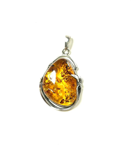 SS Amber Nugget with Border Pendant
