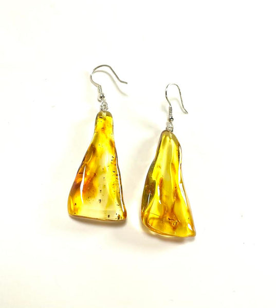 SS Amber Nugget Trapezoid Dangle Earrings