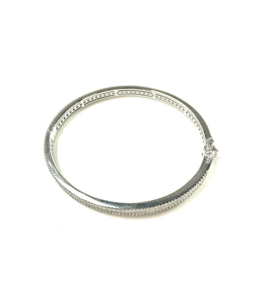 SS CZ Three Row One Baguette Bangle Bracelet