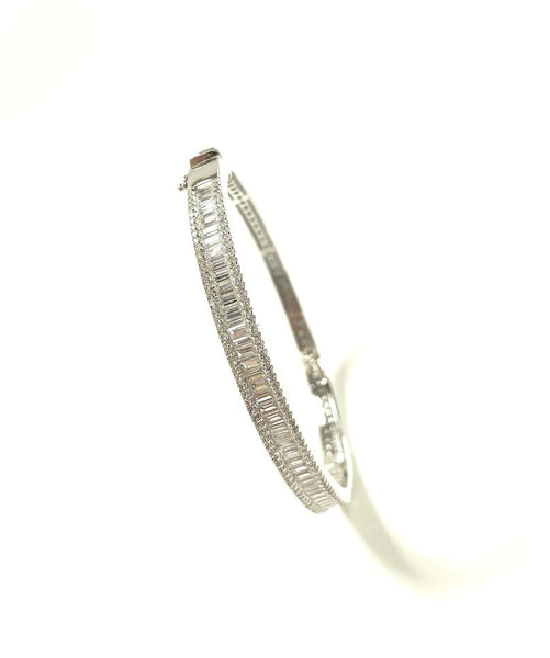 SS CZ Three Row One Baguette Bangle Bracelet