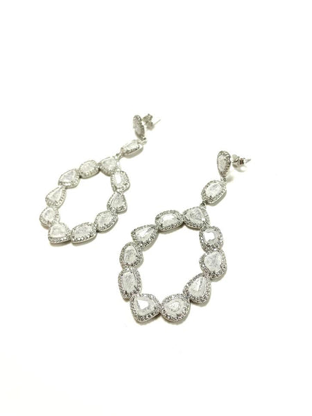 SS Quartz Crystal and CZ Freeform Drop Earrings