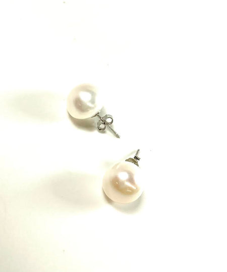 SS Fresh Water Pearl 11mm White Stud Earrings