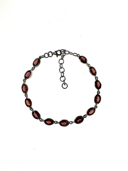 SS Garnet Oval Link Bracelet