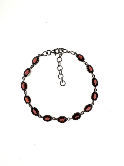 SS Garnet Oval Bezel Bracelet