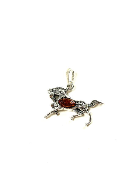 SS Amber Running Horse Pendant