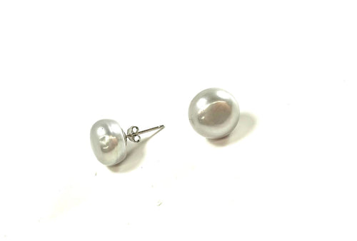 SS Fresh Water Pearl 12mm Grey Stud Earring
