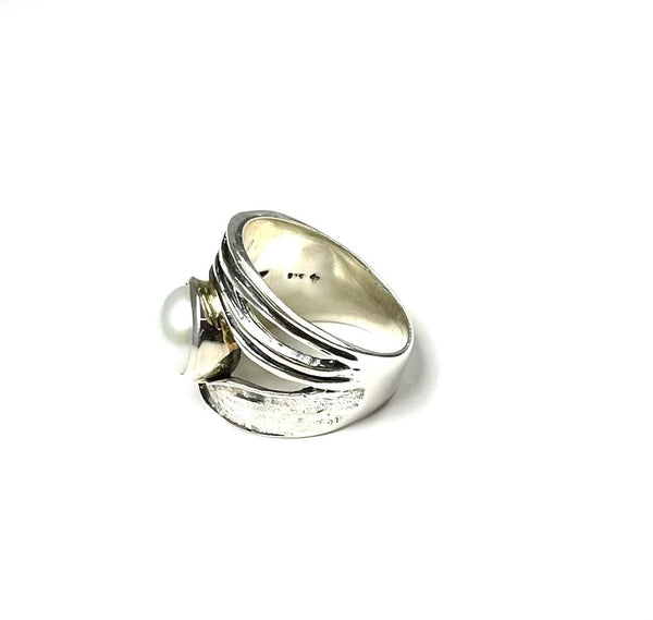 SS Pearl Round Swirl Ring Size 7,8