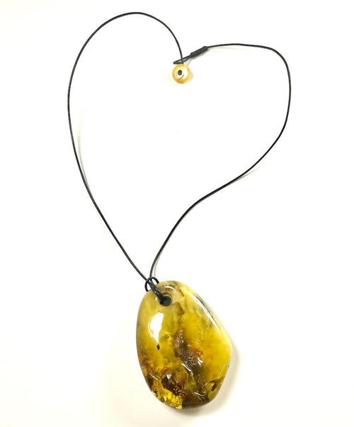 Amber Nugget Large Leather Chord Drop Necklace