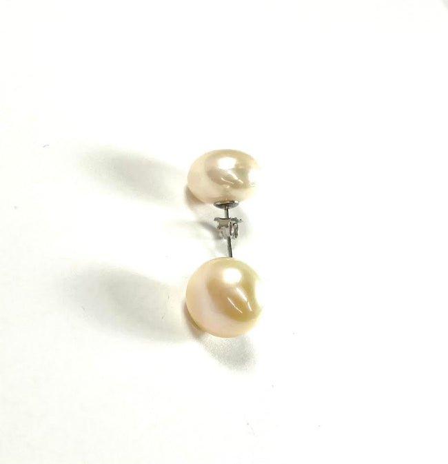 SS Fresh Water Pearl 12mm Peach Stud Earrings