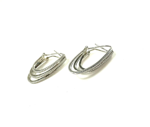 SS CZ Three Row Channel Hoop Earrings