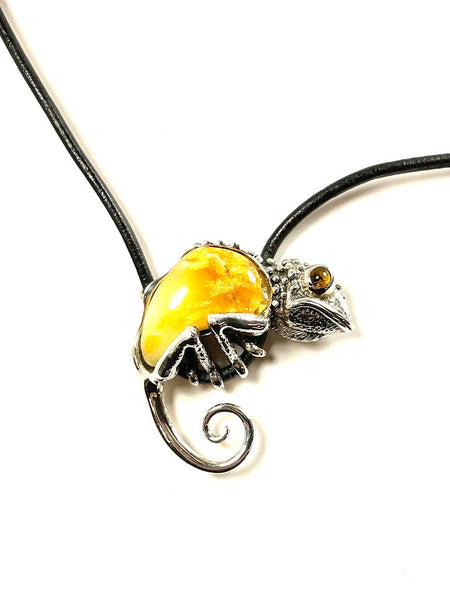 SS Butterscotch Amber Chameleon Necklace