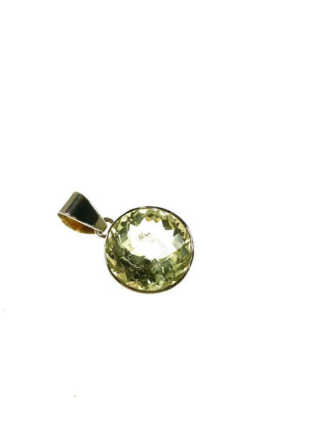 SS Green Amethyst Round Checkerboard Cut Pendant