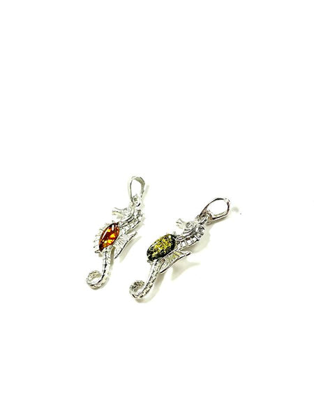 SS Amber Seahorse Pendant
