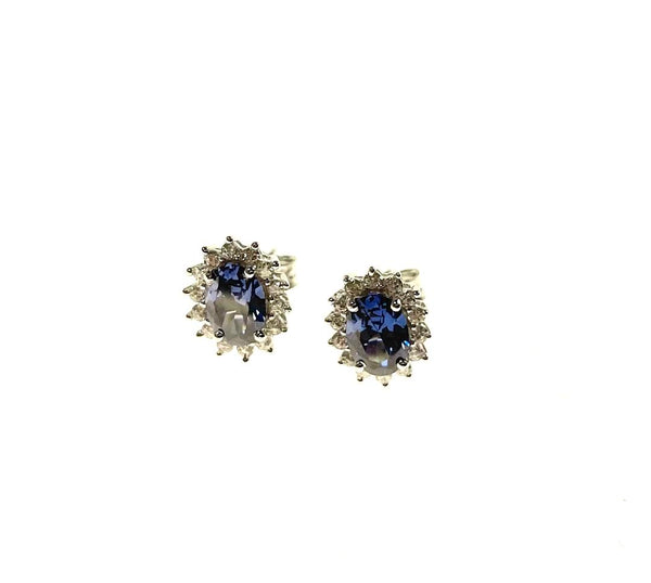 SS Created Tanzanite and CZ Flower Studs