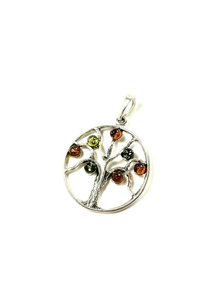 SS Amber Multicolor Tree of Life Pendant