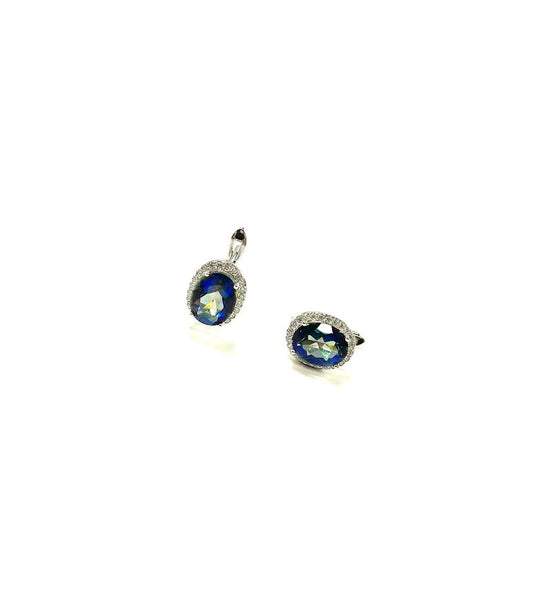 SS Neptune Garden Topaz and CZ Oval Earrings