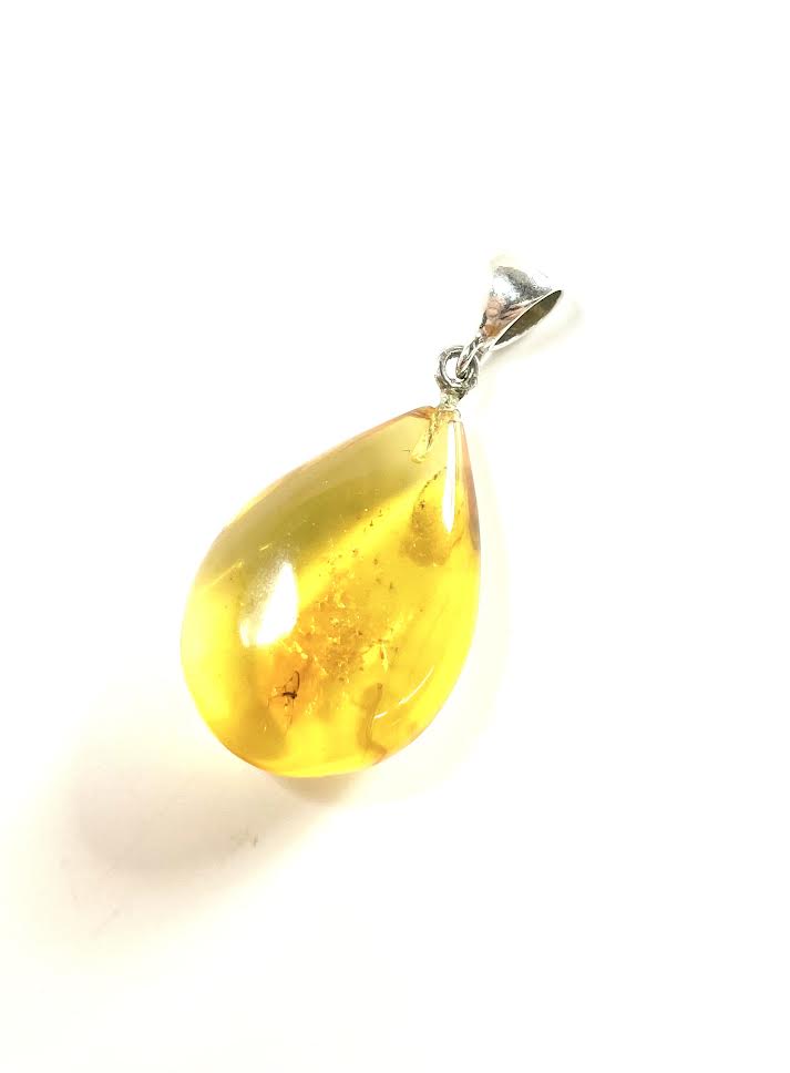 SS Amber Pear Pendant with Visible Insect