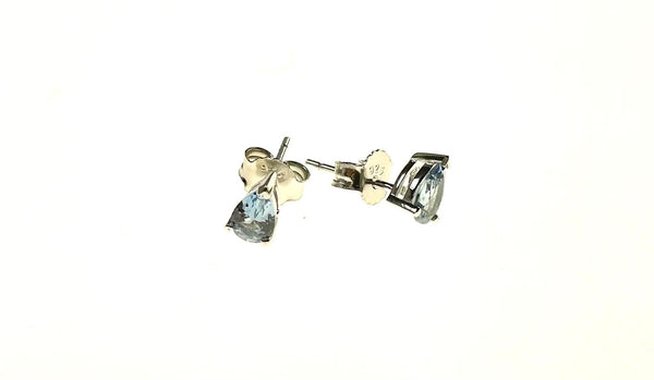 SS Created Aquamarine Pear Stud Earrings