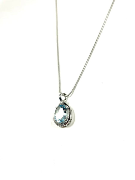 14KW Aquamarine and Diamond Oval Twist Necklace