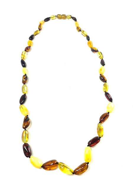 Carved Amber Barrel and Biwa Stick Pearl Necklace