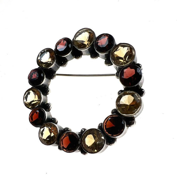 SS Garnet and Citrine Circle Pin/Brooch