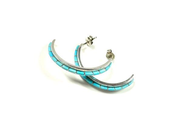 SS Turquoise Inlay Demi Hoop Earrings