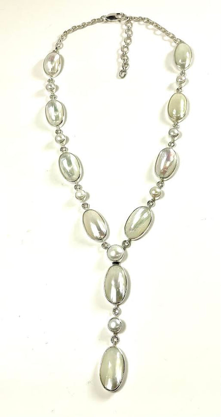 Sterling Silver Pearl Cubic Zirconia Necklace
