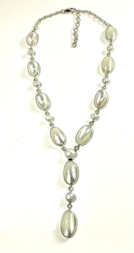 SS Larimar, Pearl, & Blue Topaz Toggle Bracelet