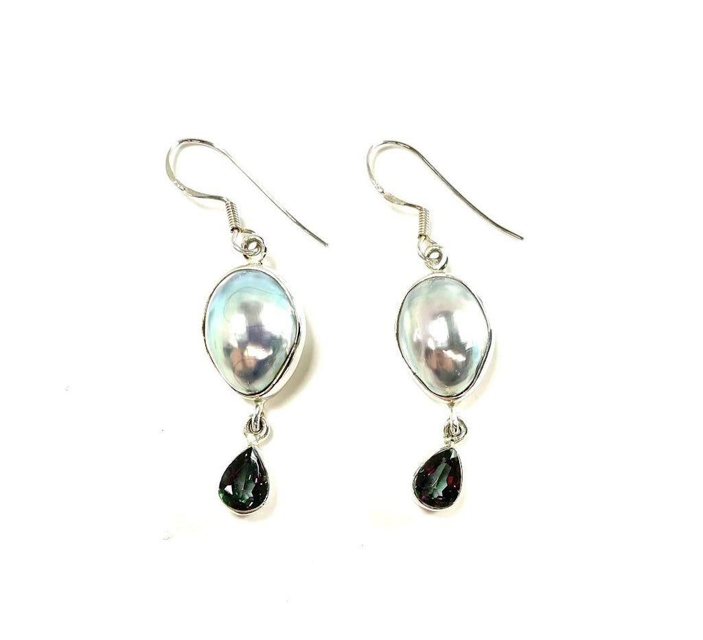 SS Pearl and Mystic Topaz Dangle Earrings