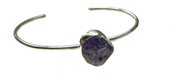 SS Amethyst Rough Cuff Bracelet