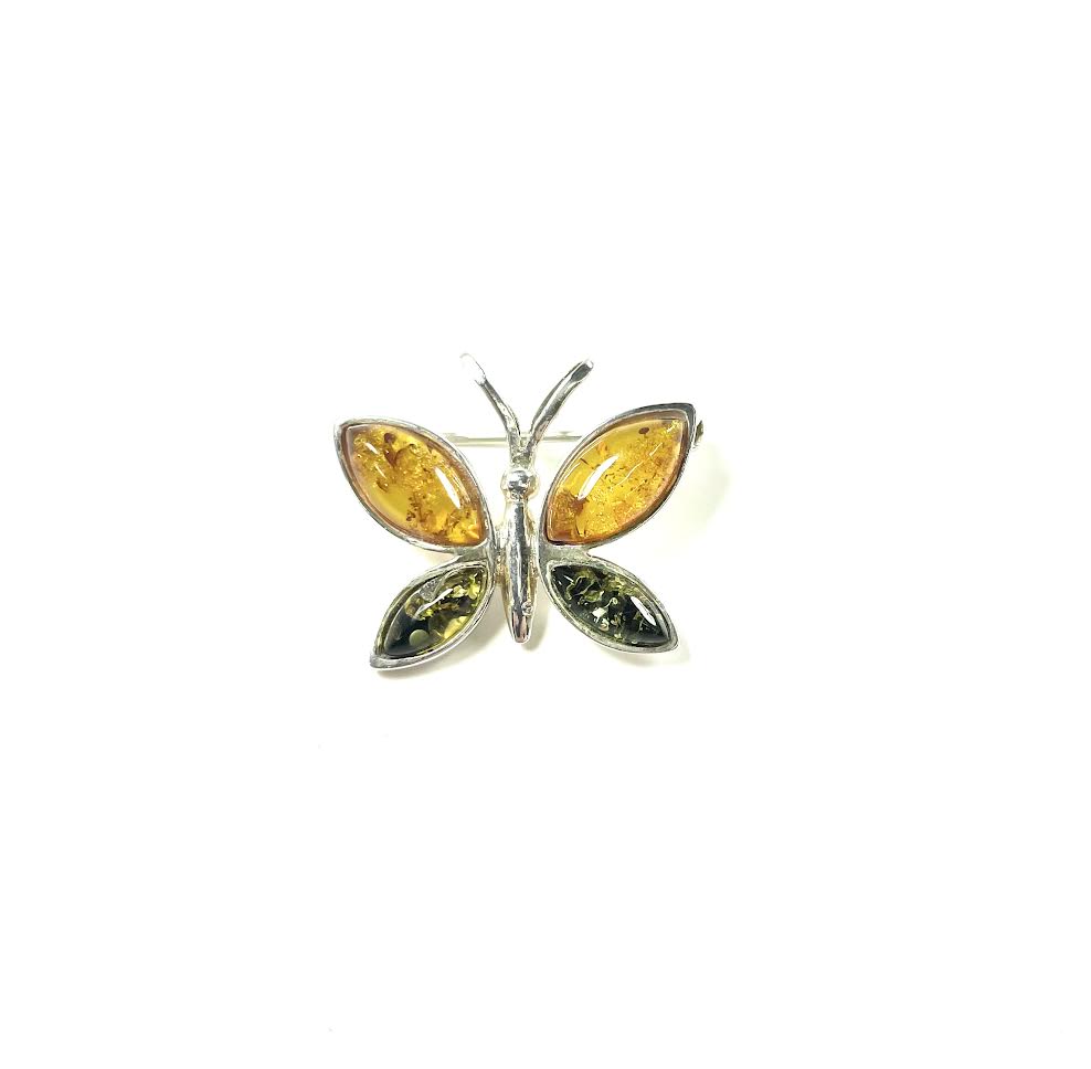 SS Amber Multicolor Butterfly Pin/Pendant