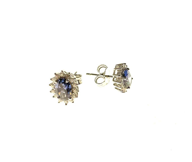 SS Created Tanzanite and CZ Flower Studs