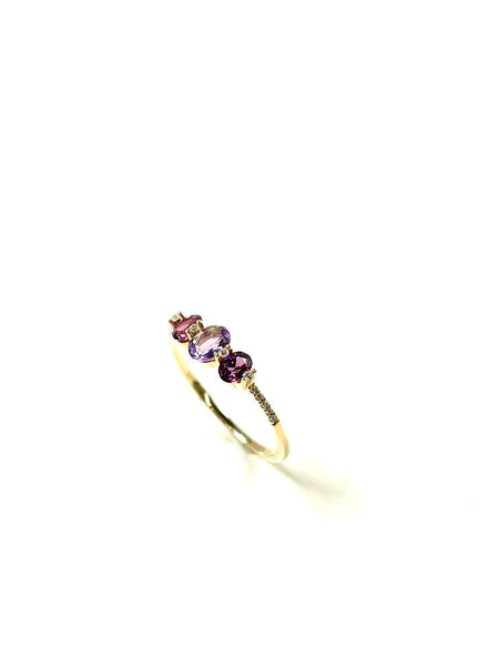 14K Amethyst, Rhodolite, and Diamond Ring - Size 7